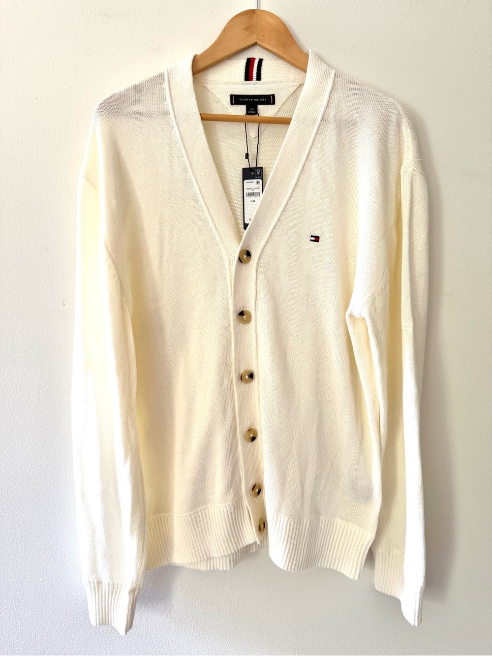 Tommy Hilfiger Cardigan Sweater Large Cream White V-Neck NWT Preppy Grandpacore - Picture 4 of 13